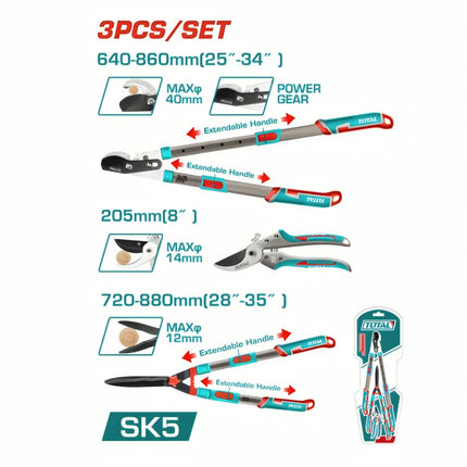 Total THT1593301 3-Piece Pruning Tool Set – Garden Shears Combo Kit