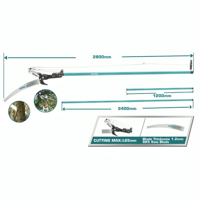 Total THEPS25281 Telescopic Pole Saw & Pruner – 2-in-1 Tree Trimming Tool