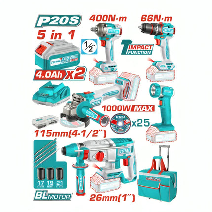 Total TCKLI20592 5-Piece Cordless Power Tool Kit