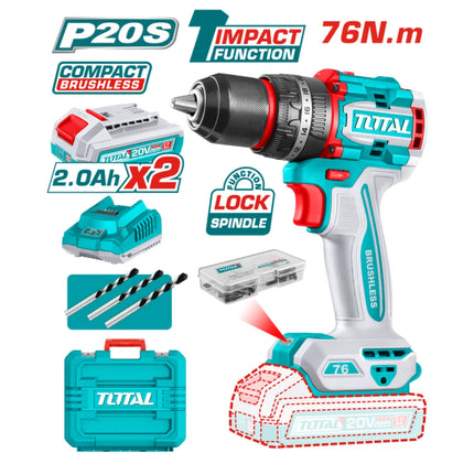 Total TIDLI20768   20V Cordless Impact Drill  76Nm 