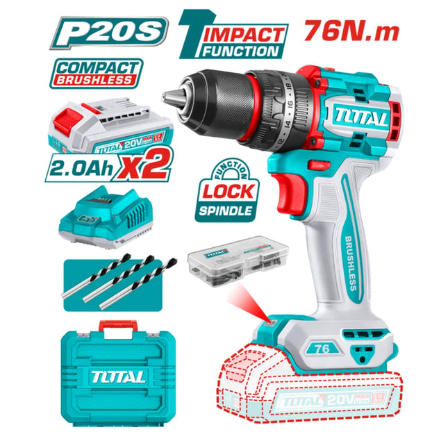 Total TIDLI20768   20V Cordless Impact Drill  76Nm 