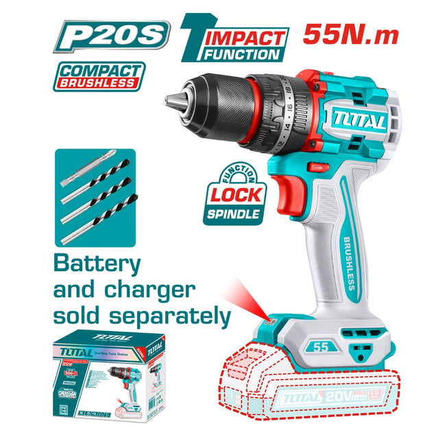 Total TIDLI205581  20V Cordless Drill – 55Nm 