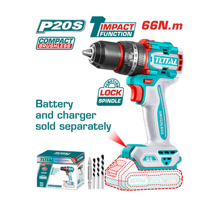 Total TIDLI206681  20V Cordless Drill – 66Nm 
