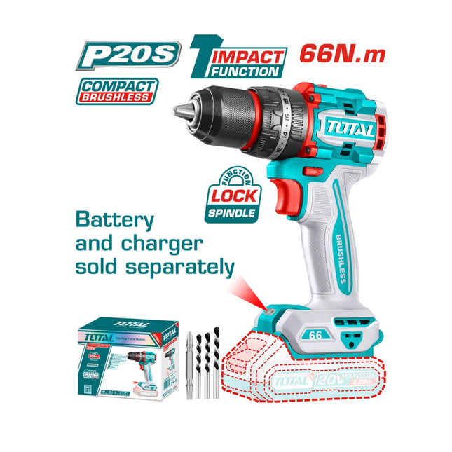 Total TIDLI206681  20V Cordless Drill – 66Nm 
