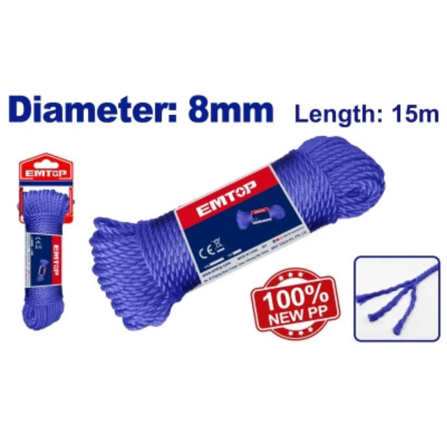 EMTOP EMRZ1308   Nylon Rope 8mm - 15m