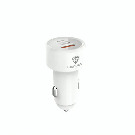 LENYES CA878 Car Charger with Type-C to Lightning Cable -White