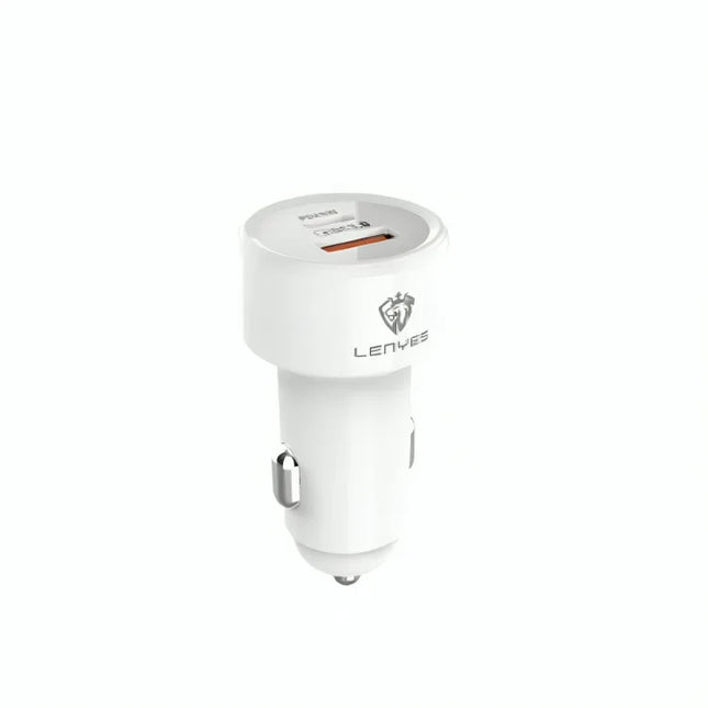 LENYES CA878 Car Charger with Type-C to Lightning Cable -White