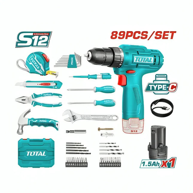 Total  THKTHP10892   12V Cordless Drill Kit with 89 Accessories