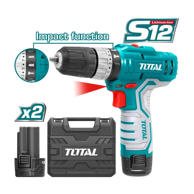 Total TIDLI1232  12V Lithium-Ion Impact Drill with 2 Batteries