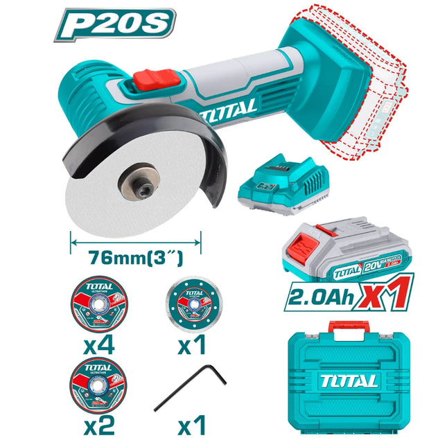 Total TAGLI76012 20V Cordless Mini Angle Grinder – 3 Inch