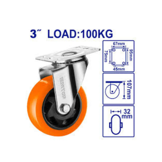 EMTOP EMJL2332 3inch Swivel Caster Wheel – Orange