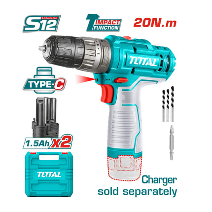 Total TIDLI12202  12V Cordless Drill with 2 Batteries 