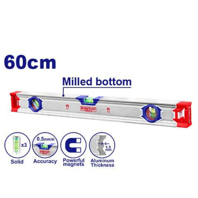 EMTOP ESLL36001  Magnetic Heavy-Duty Spirit Level – 60 cm