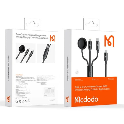 Mcdodo 3-in-1 Charging Cable USB-C to USB-C + Lightning + Apple Watch Wireless Charger 100W 1.2M CA-4940