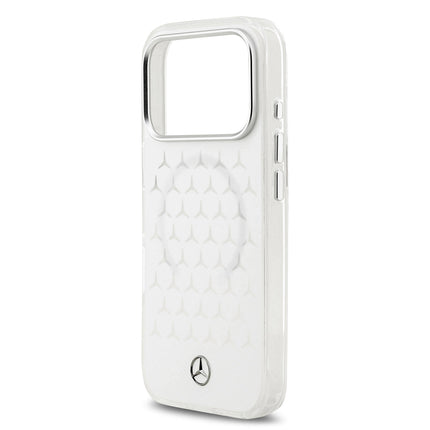 كفر مرسيدس بنز (Mercedes-Benz) ماج سيف مسنفر مع نقشة النجوم الجديدة للايفون 17، 17 برو، و17 برو ماكس - أبيض