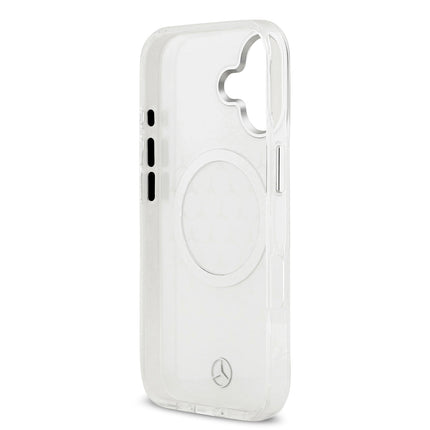 كفر مرسيدس بنز (Mercedes-Benz) ماج سيف مسنفر مع نقشة النجوم الجديدة للايفون 17، 17 برو، و17 برو ماكس - أبيض