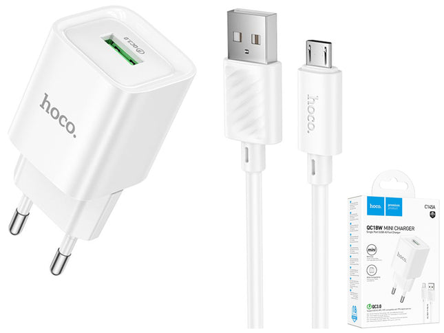 Hoco C145A Charm QC3.0 Fast Charger with Micro USB Cable