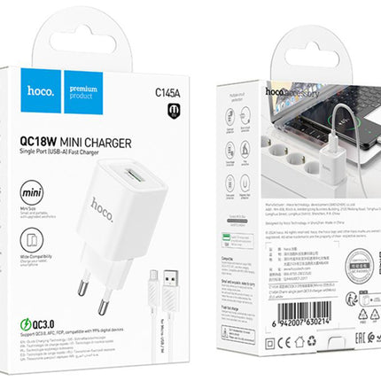 Hoco C145A Charm QC3.0 Fast Charger with Micro USB Cable