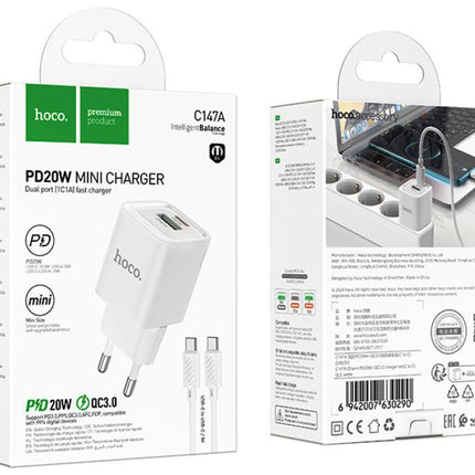 Hoco C147A Charm 20W PD Fast Charger Set with Cable EU