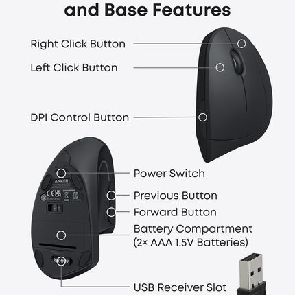 Anker Vertical Wireless Mouse Compact Ergonomic Design