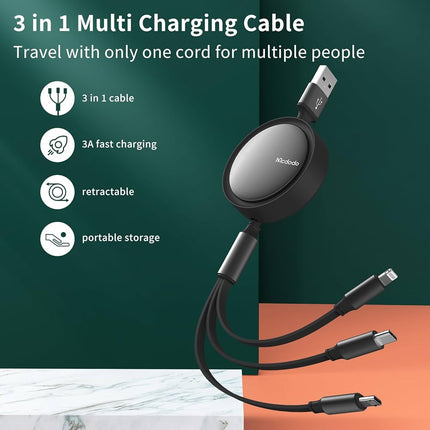 Mcdodo 3-in-1 Retractable Charging Cable 1.2M CA-7250