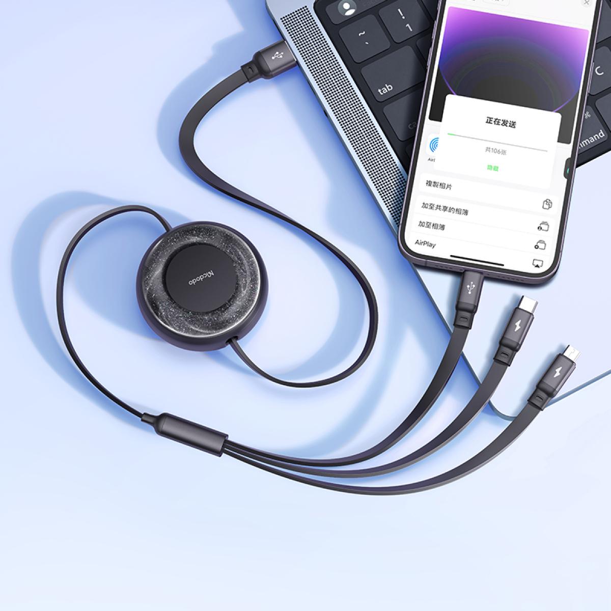 كابل شحن Retractable 3 في 1 من Mcdodo أسود CA-3570 كابل شحن Retractable 3 في 1 من Mcdodo أسود CA-3570