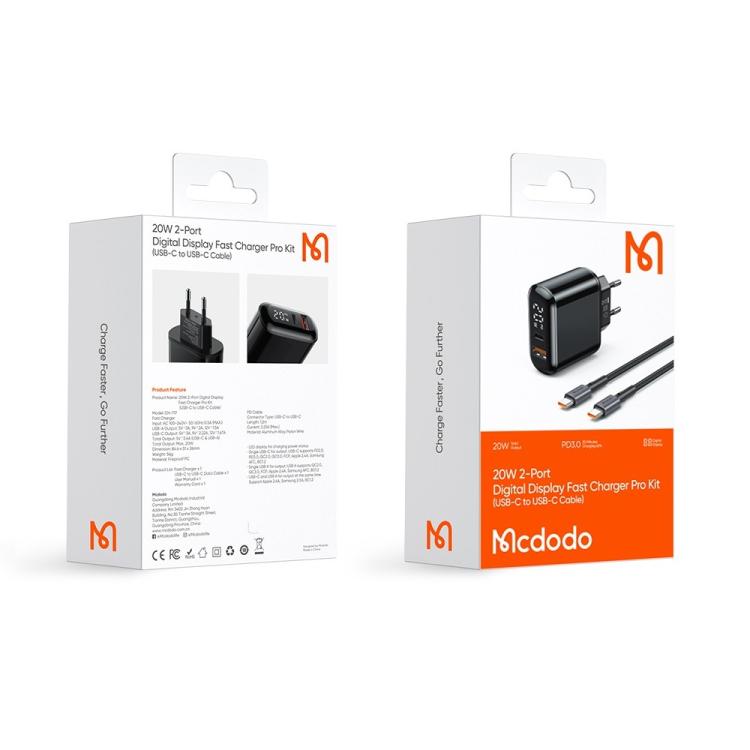 Mcdodo Digital Display C to C 60W PD+QC 20W Charger CH-7172 Mcdodo Digital Display C to C 60W PD+QC 20W Charger CH-7172