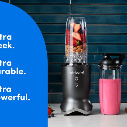 خلاط نيوتري بوليت الترا الشخصي 1200 واط، أقوى وأهدأ مستخرج مغذيات مع شفرات تيتانيوم - رمادي كربوني