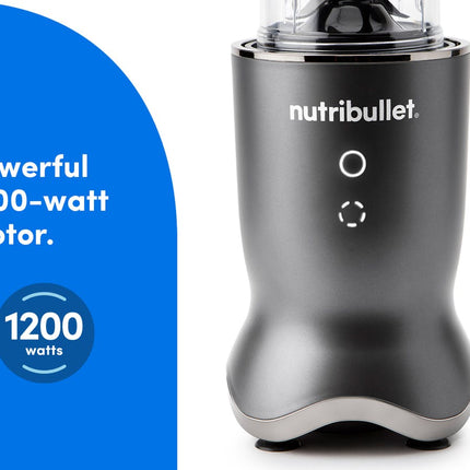 خلاط نيوتري بوليت الترا الشخصي 1200 واط، أقوى وأهدأ مستخرج مغذيات مع شفرات تيتانيوم - رمادي كربوني