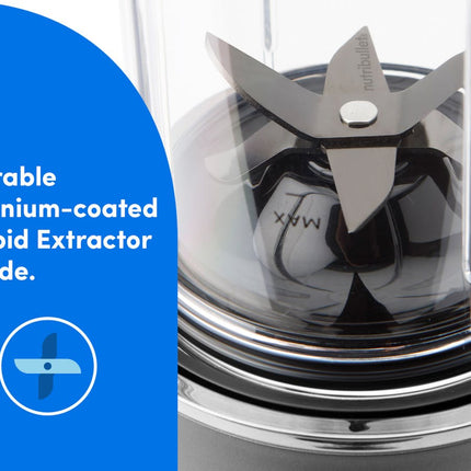 خلاط نيوتري بوليت الترا الشخصي 1200 واط، أقوى وأهدأ مستخرج مغذيات مع شفرات تيتانيوم - رمادي كربوني