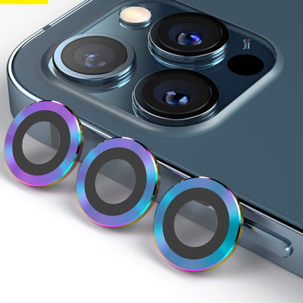 واقي عدسة زجاجي بإطار معدني أصلي من BLUEO NPB27 (3 قطع/عبوة) لهاتف iPhone 13 Pro / 13 Pro Max - ملون
