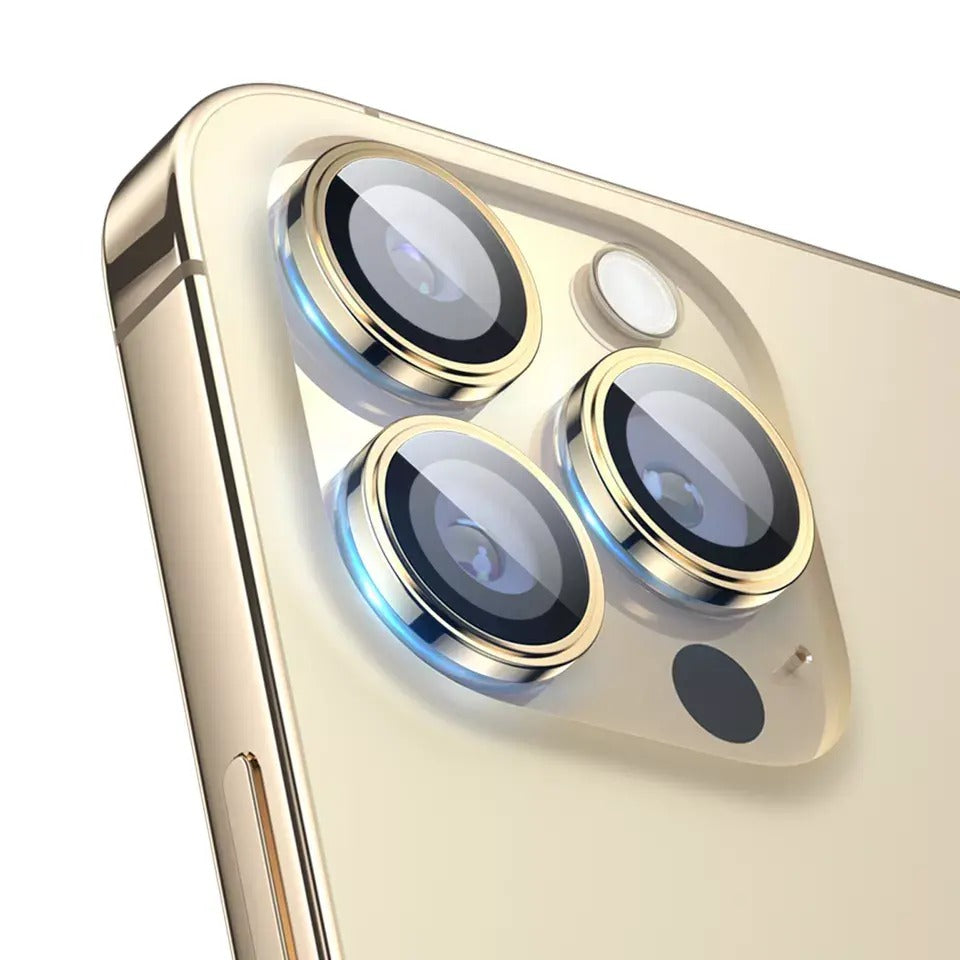 واقي عدسة زجاجي بإطار معدني أصلي من BLUEO NPB27 (3 قطع/عبوة) لهاتف iPhone 14 Pro (6.1″/6.7″) - ذهبي واقي عدسة زجاجي بإطار معدني أصلي من BLUEO NPB27 (3 قطع/عبوة) لهاتف iPhone 14 Pro (6.1″/6.7″) - ذهبي