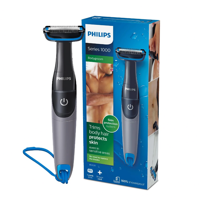 Philips Series 1000 Showerproof Body Groomer & Trimmer, Black/Cyan (BG1025/15)