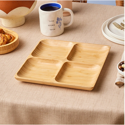 طبق تقديم بامبو مربع 4 أقسام من كاراجا نورا (Karaca Bamboo Nora)