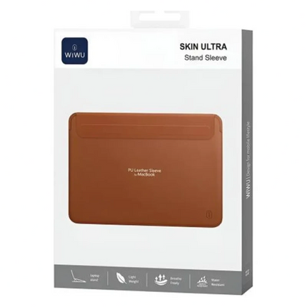 حافظة لاب توب مع حامل مدمج ويوا سكين إلترا لماك بوك 15.3 بوصة، بني (WiWU Skin Ultra Stand Sleeve)