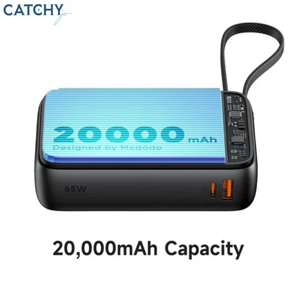 باور بنك شاحن محمول مك دودو 20000 ملّي أمبير بقوة 65 واط للابتوب مع كابل USB-C مدمج وشاشة رقمية (Mcdodo MC-6370)