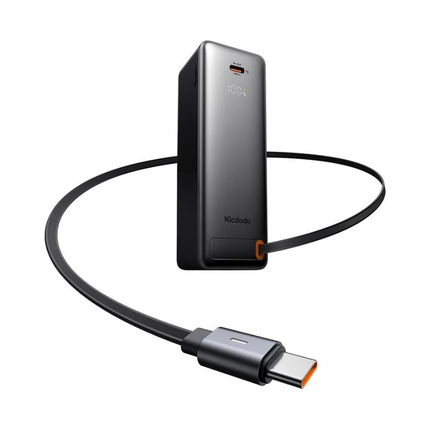 Mcdodo MC-3181 3-in-1 10000mAh 30W Wall Charger & Power Bank with Retractable USB-C Cable & LED Display, Black