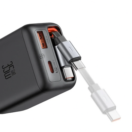 Mcdodo CH-1280 FreeGo Series 35W GaN Fast Wall Charger with Built-in Retractable USB-C Cable (EU Plug), Black
