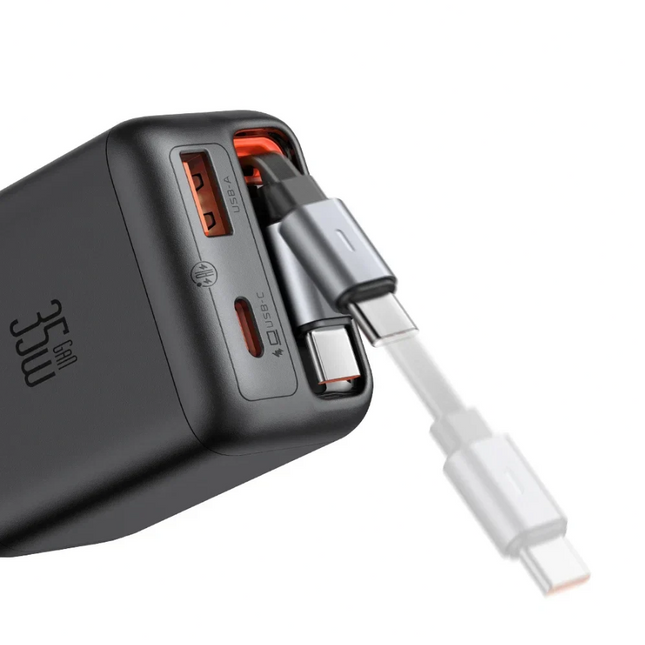 Mcdodo CH-1280 FreeGo Series 35W GaN Fast Wall Charger with Built-in Retractable USB-C Cable (EU Plug), Black