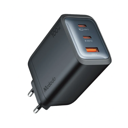 Mcdodo CH-0121 100W GaN Fast Wall Charger 3-Port (2x USB-C + 1x USB-A, EU Plug), Black