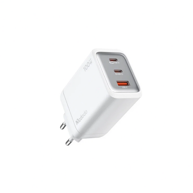Mcdodo CH-0120 100W GaN 2C1A Mini Fast Wall Charger (2x USB-C + 1x USB-A, EU Plug), White