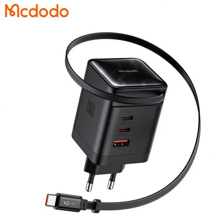 Mcdodo CH-8470 100W GaN 4-Port Fast Wall Charger with Built-in 65cm Retractable USB-C Cable (Black)