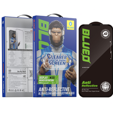 لاصق حماية زجاجي شفاف جداً مضاد للانعكاس بتقنية AR وإطار أسود بلويو (BLUEO Ultra Clear AR Glass) - للايفون