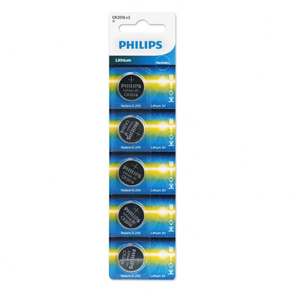 بطاريات ليثيوم عملة معدنية CR2016 من فيليبس (عبوة من 5 قطع) Philips CR2016