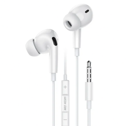 Green Lion GL-Stereo Pro 3.5mm Wired Earphones with Microphone - White