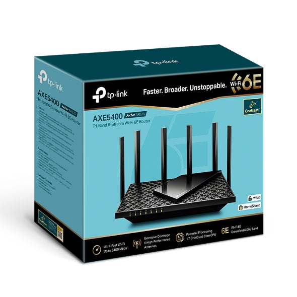 TP-Link Archer AXE75 AX5400 Tri-Band Gigabit Wi-Fi 6E Router TP-Link Archer AXE75 AX5400 Tri-Band Gigabit Wi-Fi 6E Router