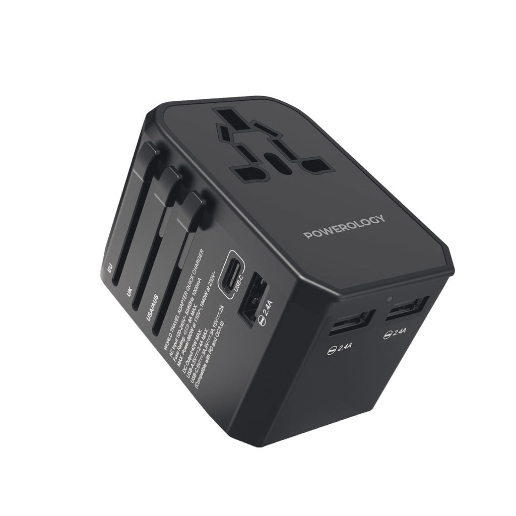 شاحن سفر عالمي من باورولوجي (Powerology) مع 3 منافذ USB-A