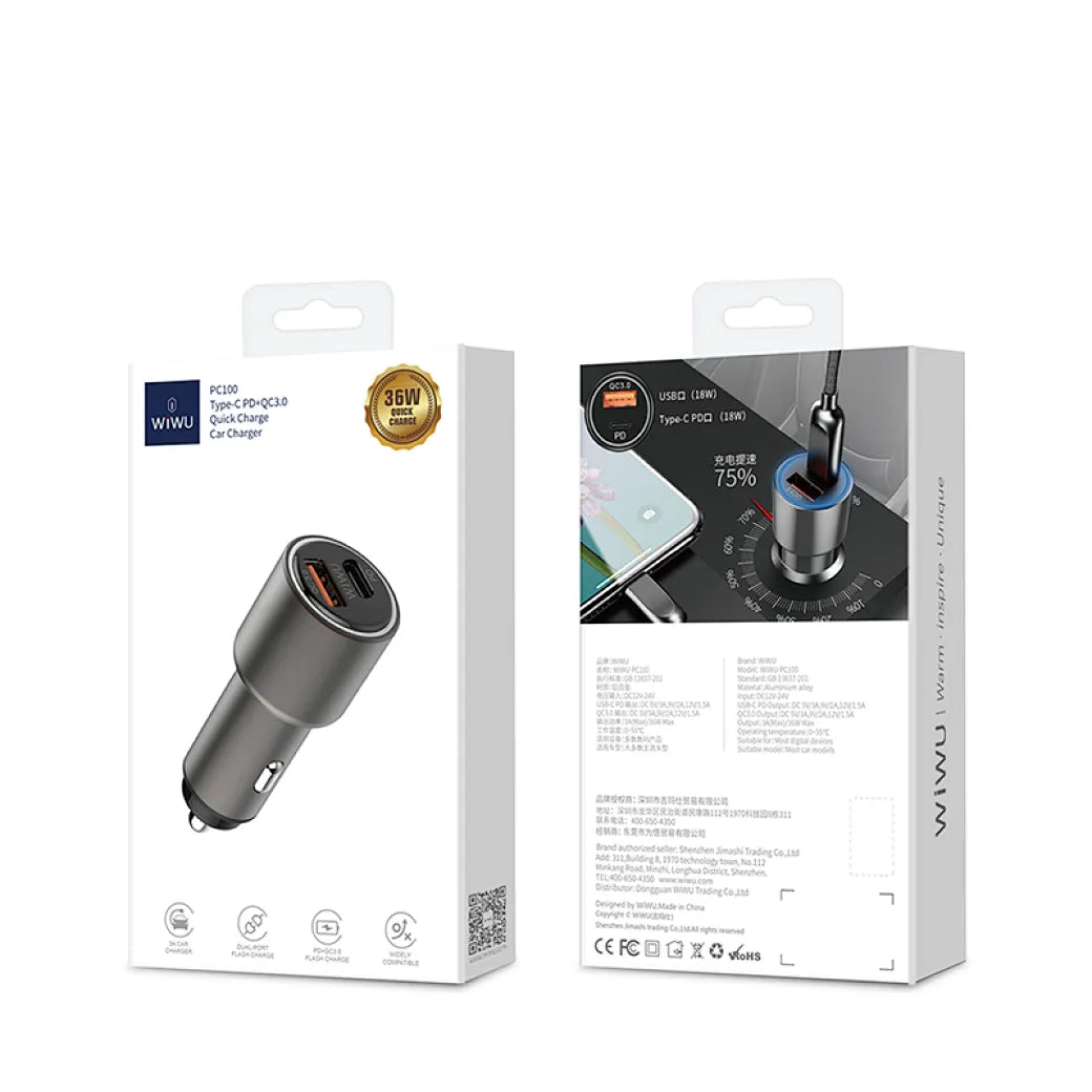 شاحن هاتف سيارة صغير 18 وات شاحن سريع USB-C شاحن هاتف سيارة صغير 18 وات شاحن سريع USB-C