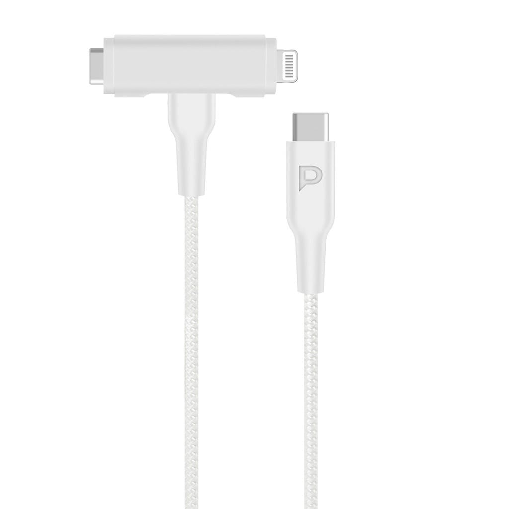 كابل باورولوجي (Powerology) المجدول 2 في 1 - من USB-C إلى USB-C و Lightning بطول 1.2 متر - أبيض كابل باورولوجي (Powerology) المجدول 2 في 1 - من USB-C إلى USB-C و Lightning بطول 1.2 متر - أبيض