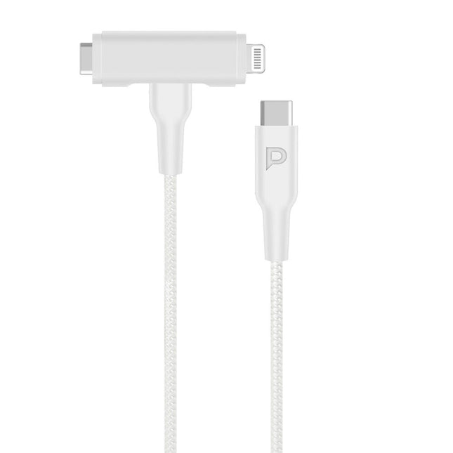 Powerology Braided 2-in-1 Cable USB-C to USB-C and Lightning - 1.2m / 4ft - White